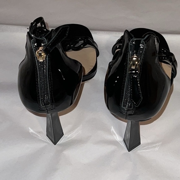Antonio Melani black Carolita patent leather heels sandals chain detailing Sz 10 - Picture 4 of 7